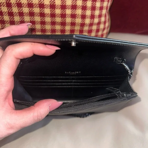 Yves Saint Laurent Black Cassandre Envelope Chain Wallet - Picture 5 of 6